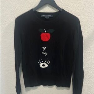 French Connection Black Sweater with Red Apple Design